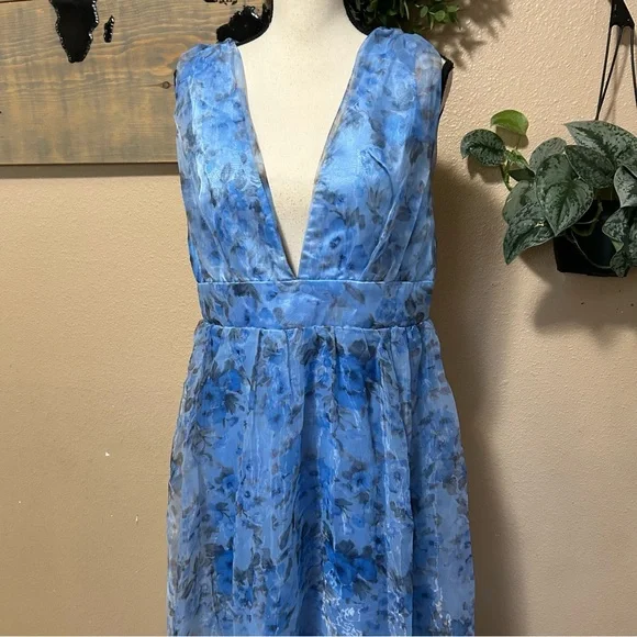 Lulus Garden of Passion Blue Floral Print Organza Maxi Dress - Picture 3 of 8